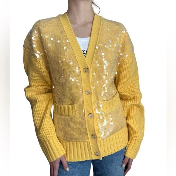 A.L.C Sequin Merino Wool Cardigan in yellow - Picture 8 of 9
